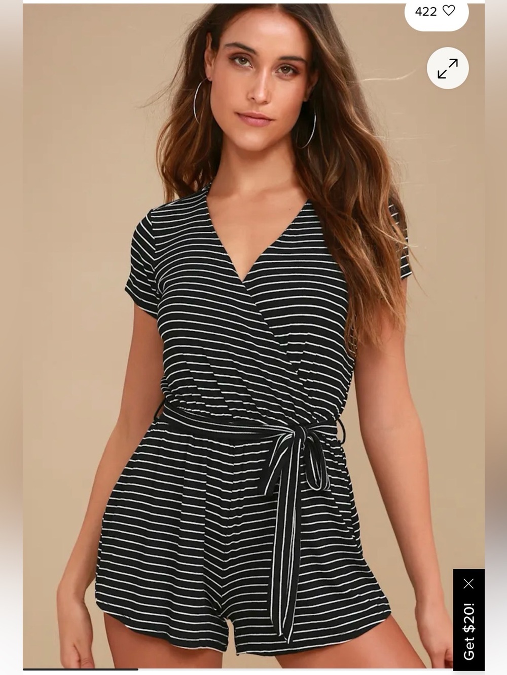 Billabong Black & White Striped Tie-Front Romper